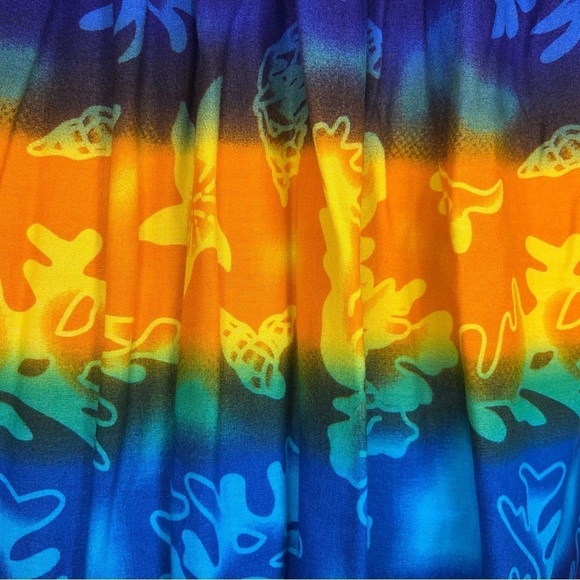 SMALL TROPICAL DRESS SLEEVELESS STRETCH COLORFUL BLUE ORANGE BEACH VACATION - Picture 11 of 13